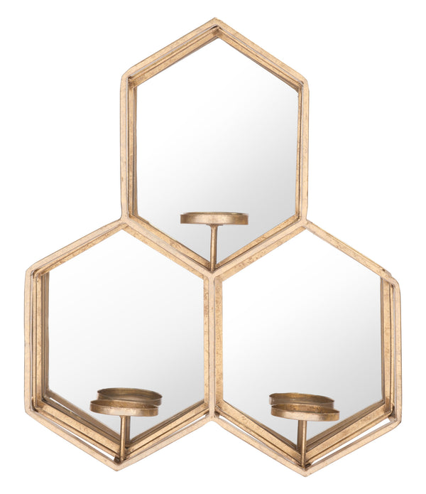 Golden Hexagon Trio Mirrored Wall Sconce