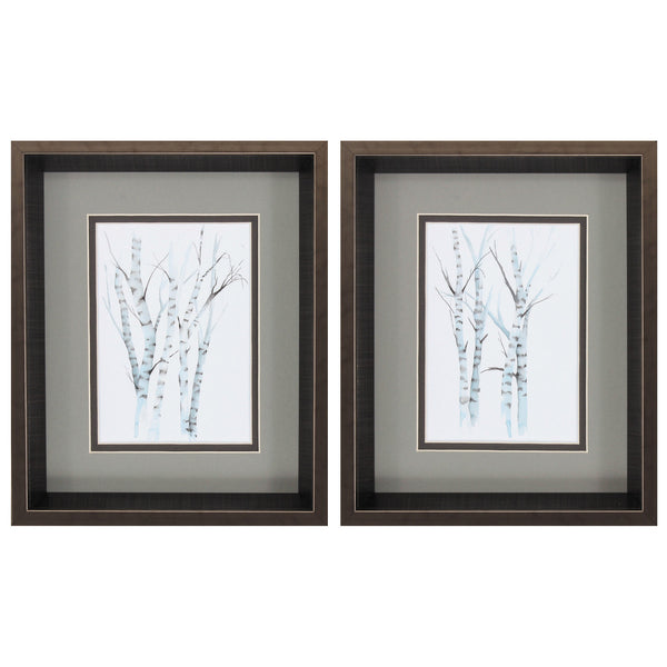 10' X 12' Brushed Silver Frame Aquarelle Birches (Set of 2)