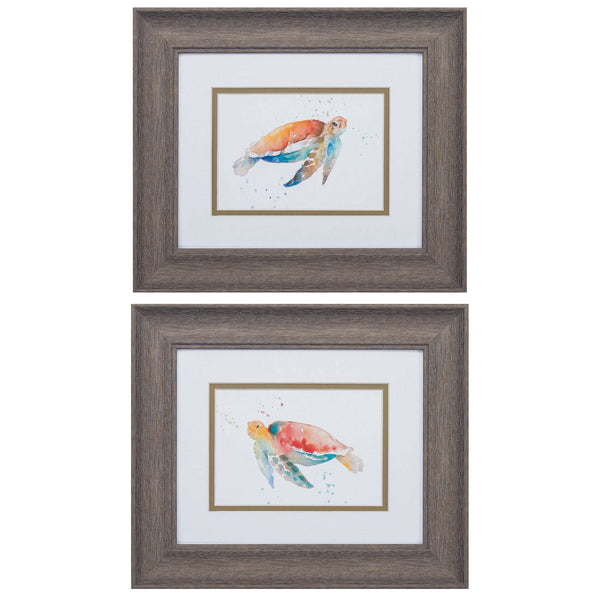 13' X 11' Distressed Wood Toned Frame Sea Turtle (Set of 2)