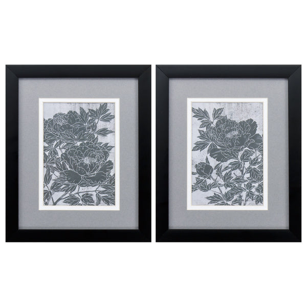 9' X 11' Silver Frame Blooming Peony (Set of 2)