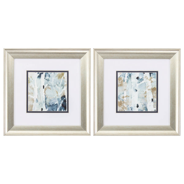 13' X 13' Brushed Silver Frame Blue Watercolor (Set of 2)