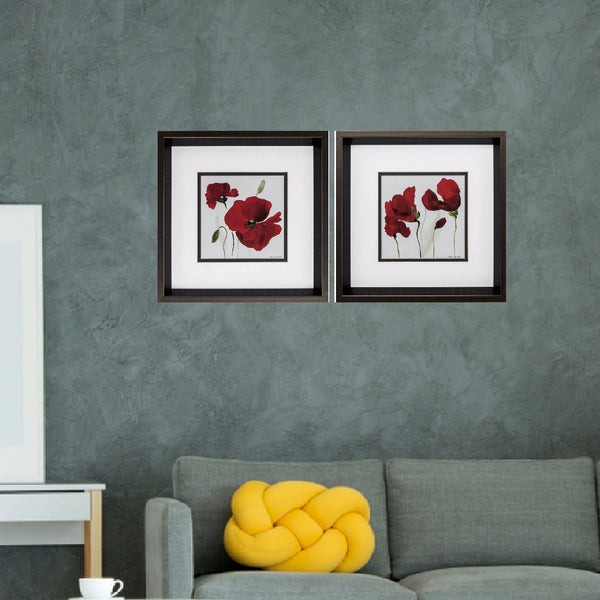 12' X 12' Brushed Silver Frame Red Poppy (Set of 2)