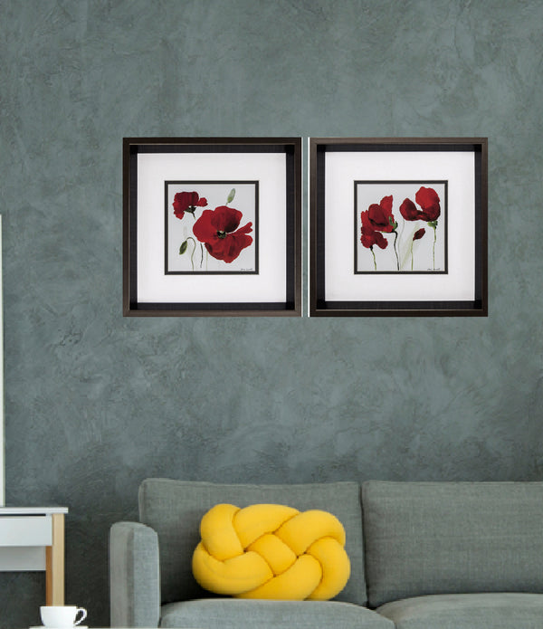 12' X 12' Brushed Silver Frame Red Poppy (Set of 2)