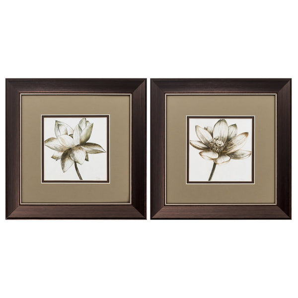 13' X 13' Metallic Bronze Frame Sepia Lotus (Set of 2)