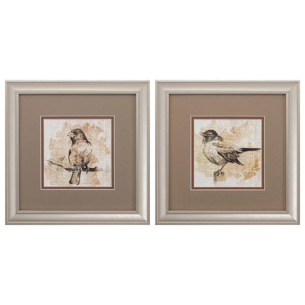 12' X 12' Champagne Gold Color Frame  Bird Sketch (Set of 2)