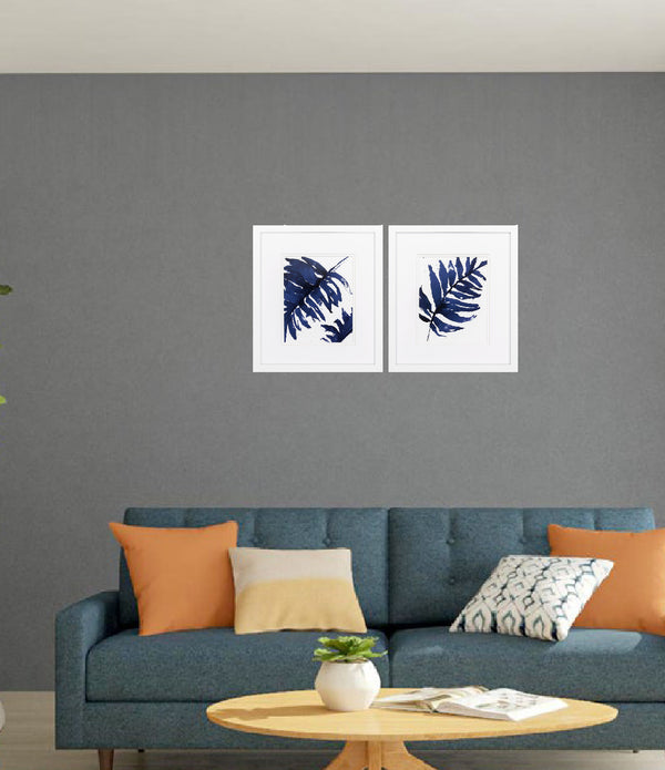 14' X 16' Matte White Frame Blue Ferns (Set of 2)