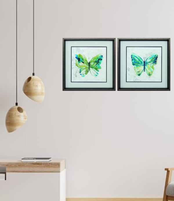 18' X 18' Brushed Silver Frame Butterfly Sketch (Set of 2)