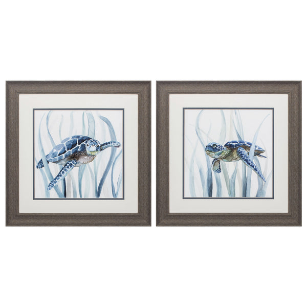 19' X 19' Distressed Wood Toned Frame Turtle In Grass (Set of 2)