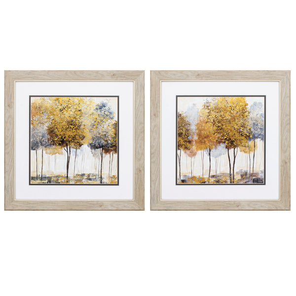 19' X 19' White Frame Golden Trees (Set of 2)