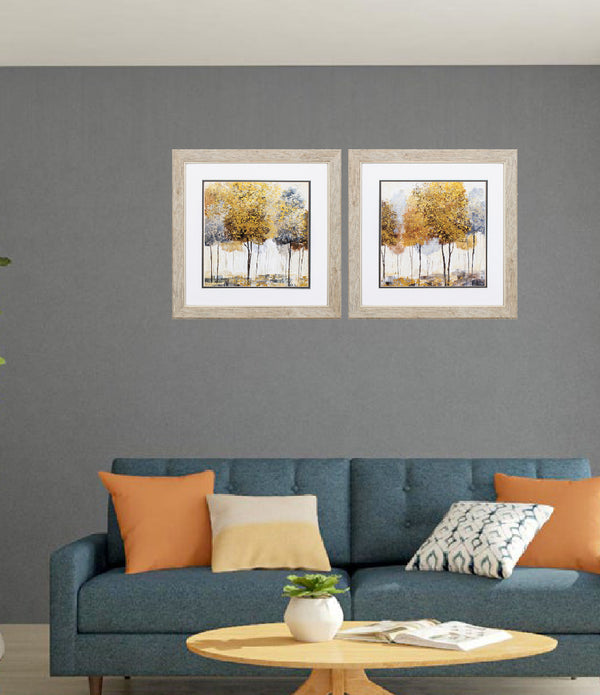 19' X 19' White Frame Golden Trees (Set of 2)