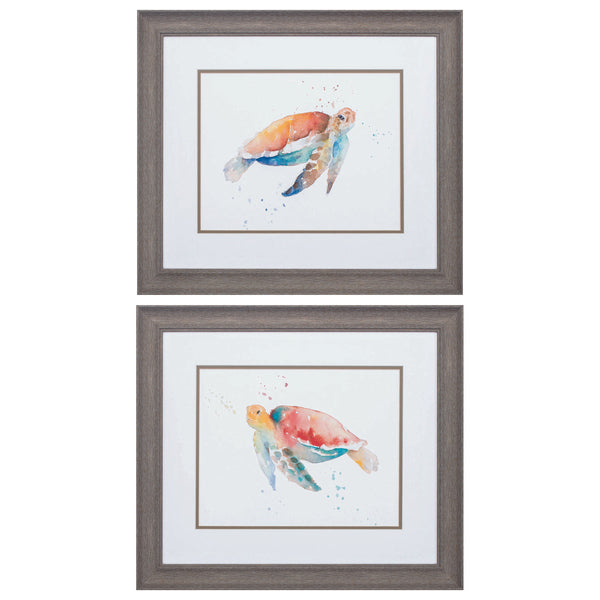 22' X 19' Distressed Wood Toned Frame Sea Turtle (Set of 2)