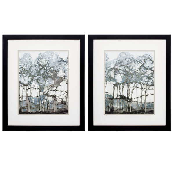 18' X 21' Dark Wood Toned Frame Watercolor Forest (Set of 2)