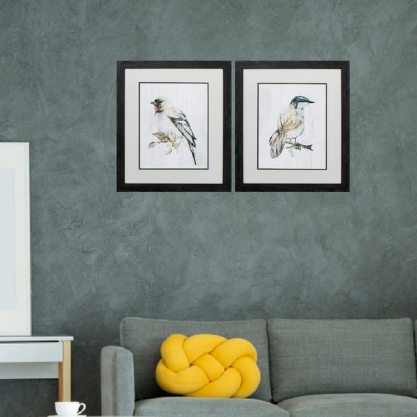 18' X 21' Distressed Black Frame Eco Bird On Wood (Set of 2)