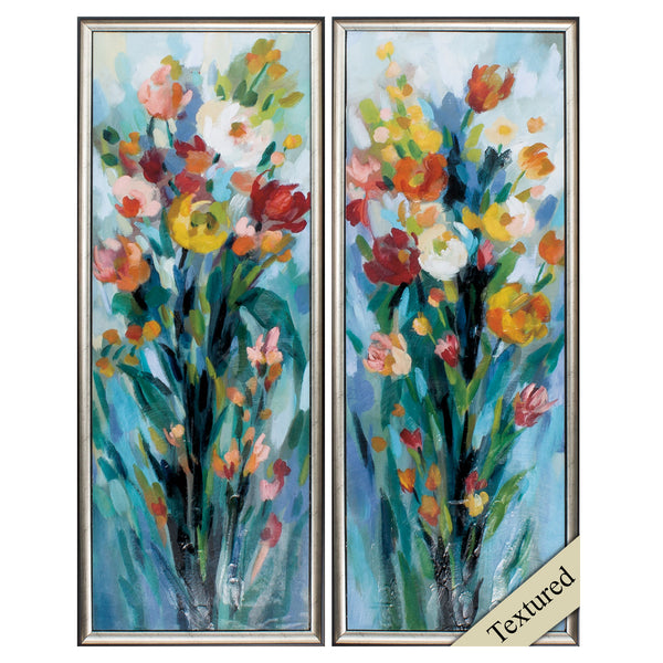 14' X 36' Silver Frame Tall Bright Flowers (Set of 2)