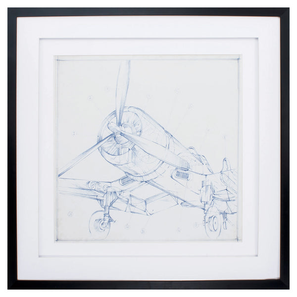 30' X 30' Dark Wood Toned Frame Airplane Sketch II