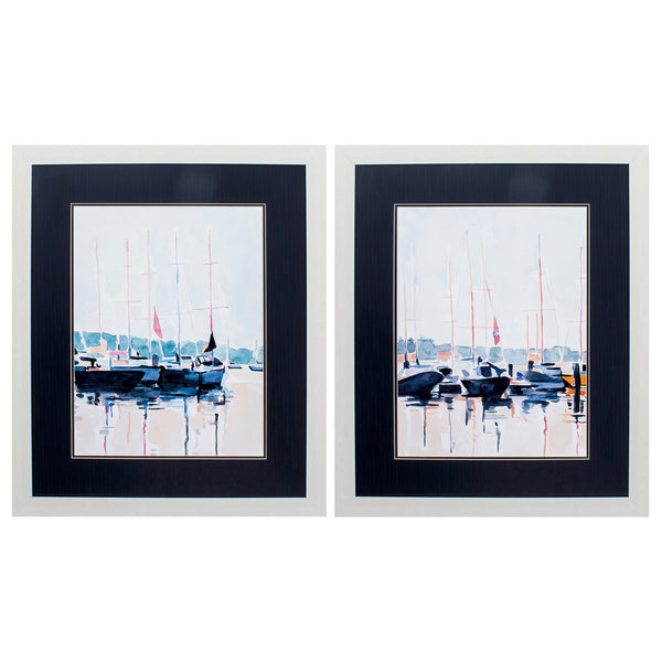 29' X 35' White Frame Watercolor Boat Club (Set of 2)