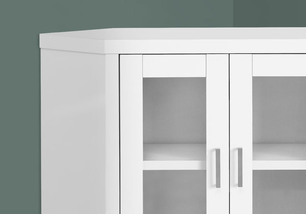 White Corner TV Stand With Glass Doors