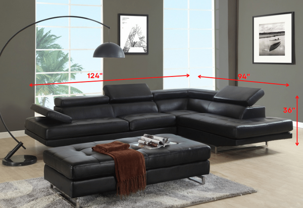 124" X 94" X 36" Black Sectional RAF