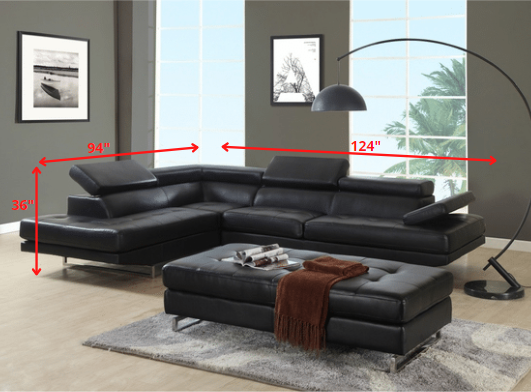 124" X 94" X 36" Black  Sectional LAF