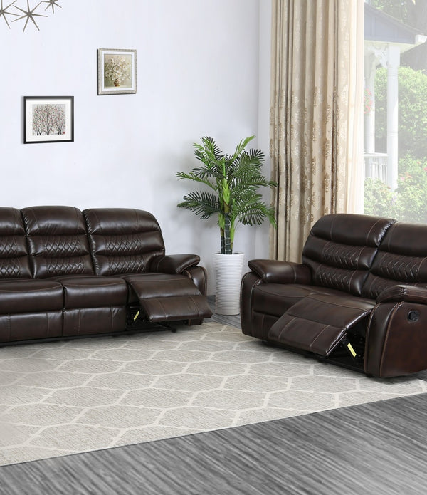 Two Piece Dark Brown Faux Leather Reclining Sofa Set