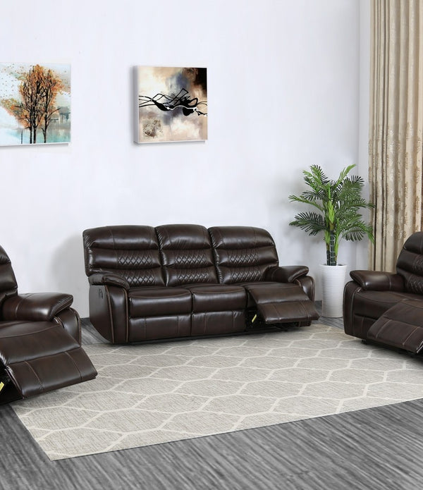 Three Piece Dark Brown Faux Leather Reclining Sofa Set