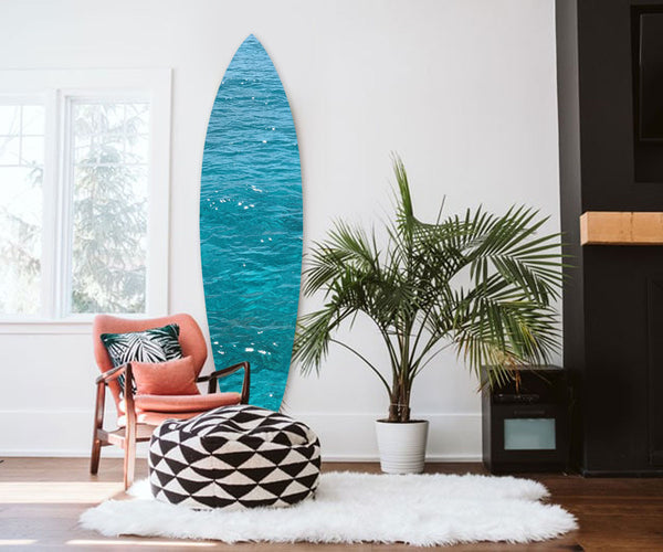 Ocean Blue Wooden Surfboard Wall Art