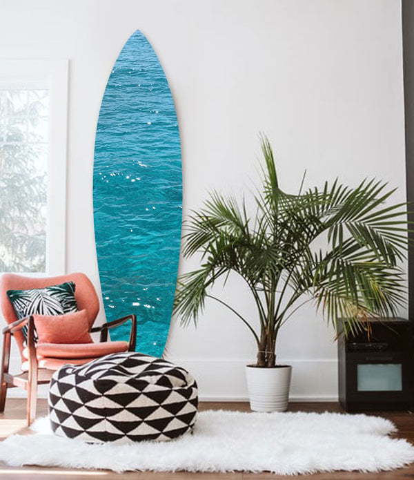 Ocean Blue Wooden Surfboard Wall Art