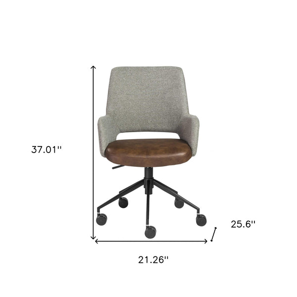 21.26" X 25.60" X 37.21" Tilt Office Chair in Gray Fabric and Light Brown Leatherette with Black Base