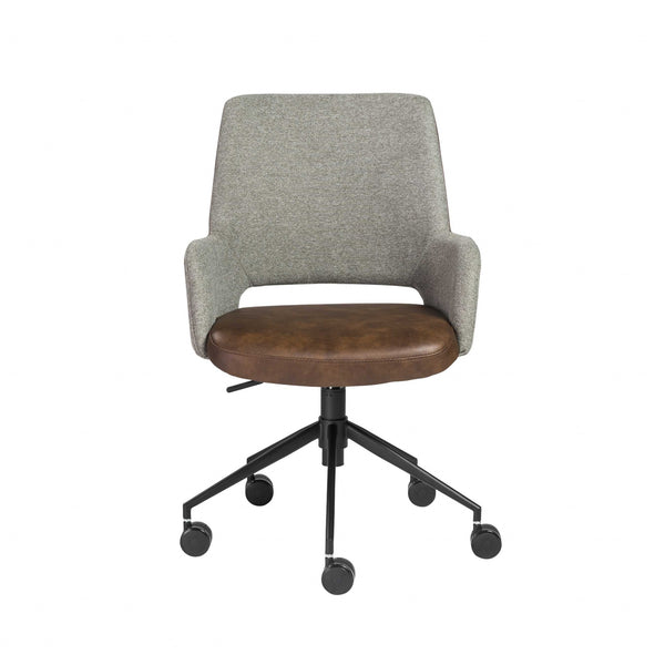 21.26" X 25.60" X 37.21" Office Chair in Gray Fabric and Light Brown Leatherette with Black Base