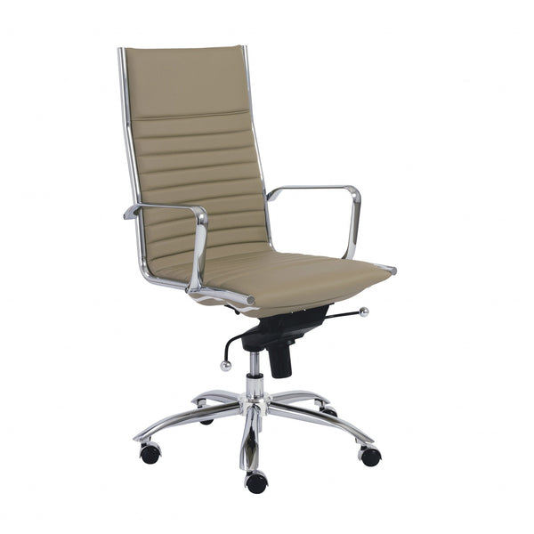 26.38" X 25.60" X 45.08" High Back Office Chair in Taupe with Chromed Steel Base