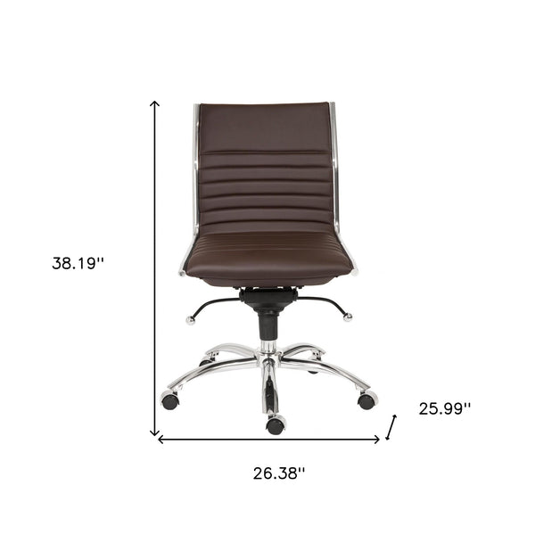 26.38" X 25.99" X 38.19" Low Back Office Chair without Armrests in Brown with Chromed Steel Base