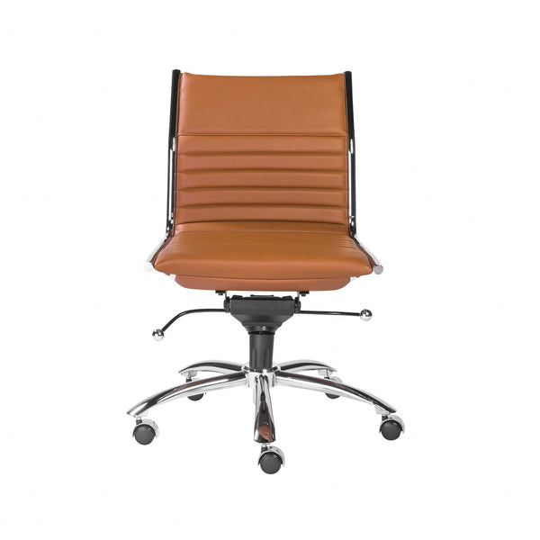 26.38" X 25.99" X 38.19" Armless Low Back Office Chair in Cognac with Chrome Base