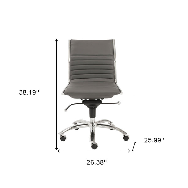 26.38" X 25.99" X 38.19" Low Back Office Chair without Armrests in Gray with Chromed Steel Base