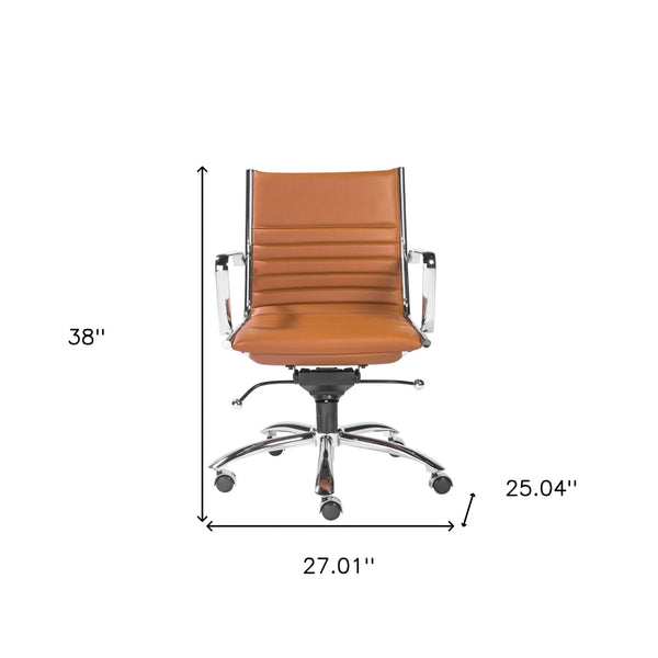 27.01" X 25.04" X 38" Low Back Office Chair in Cognac with Chrome Base