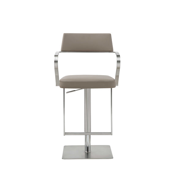 Modern Taupe Faux Leather Adjustable Barstool with Arms