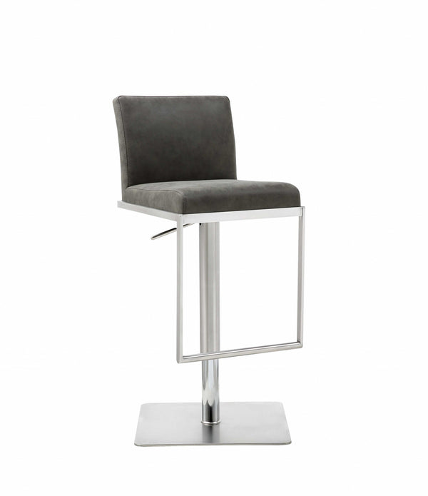 Sleek Dark Gray Faux Leather Adjustable Bar Stool