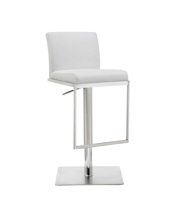 Sleek White Faux Leather Adjustable Bar Stool