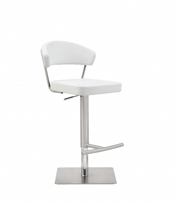 White Faux Leather and Stainless Adjustable Bar Stool