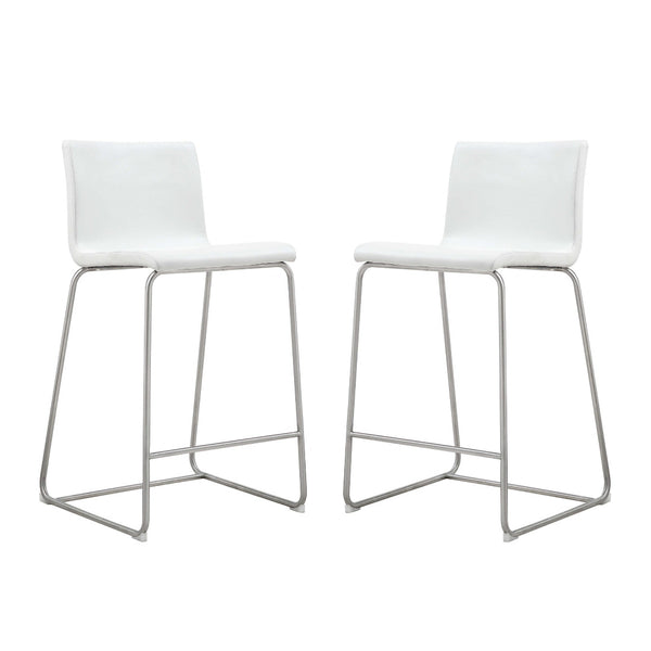 Set of 2 White Faux Leather Low Back Counter Stools