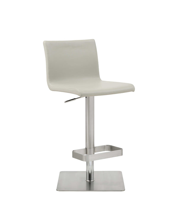 Sleek Light Gray Faux Leather Adjustable Bar Stool