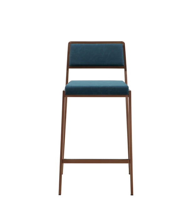 Set of 2 Luxury Teal Blue and Brushed Gold Counter Stools