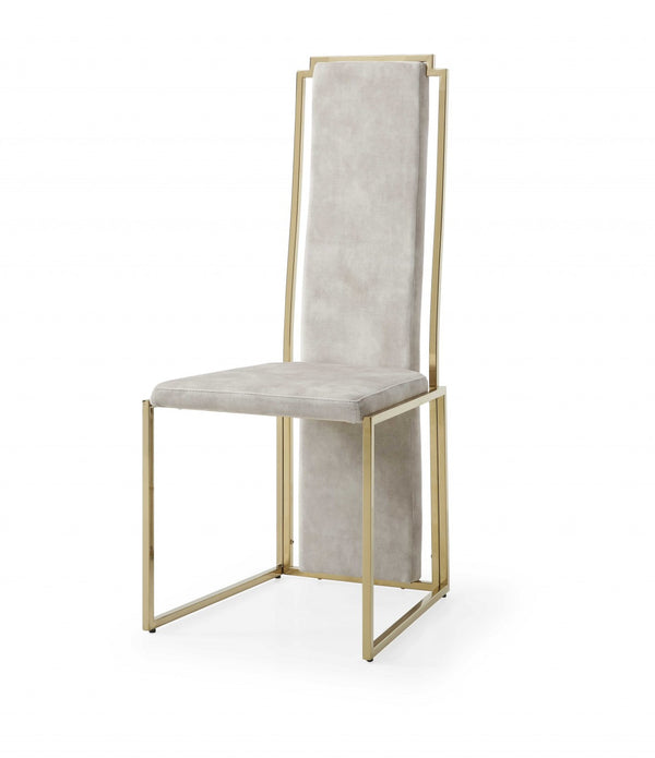 Set of 2 Ultra Modern Beige Suede and Gold Dining Chairs