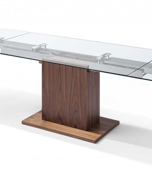 Contemporary Glass Extendable Pedestal Dining Table