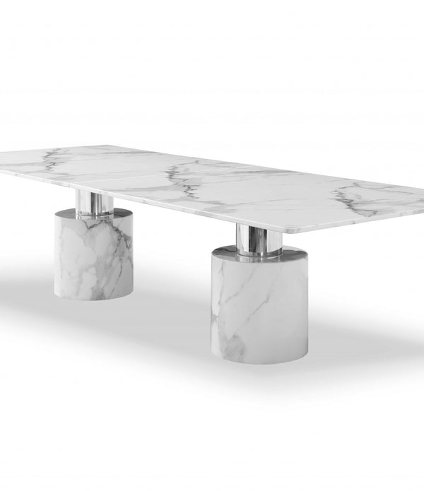 120 X 48 X 30 White Marble Stainless Steel Dining Table