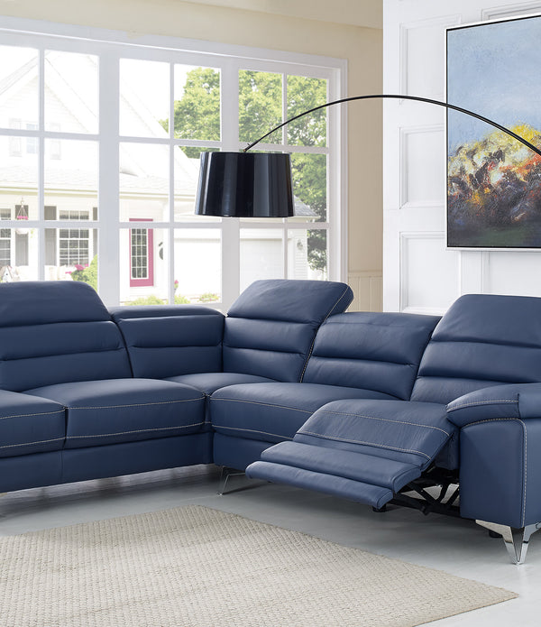 109 X 88 X 31 X 40 Navy Blue Leather Sectional