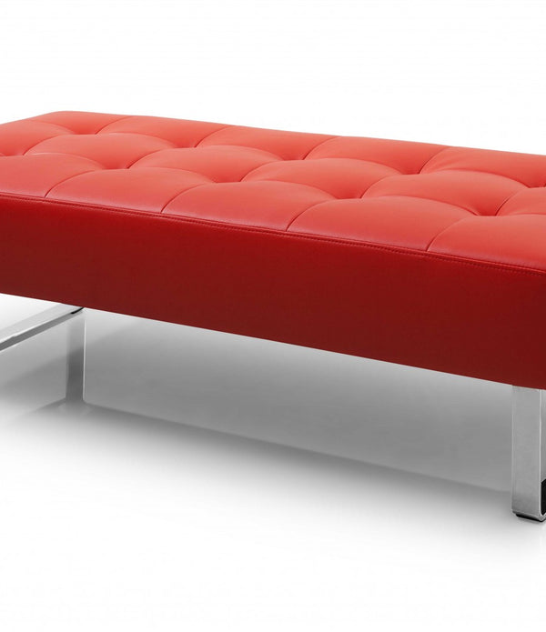 52 X 24 X 16 Red Faux Leather Bench