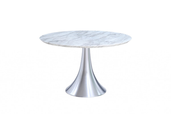 43 X 43 X 30 White Marble Stainless Steel Round Dining Table