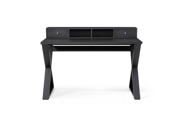 Rectangular Black Veneer Desk with 2 Small Drawers