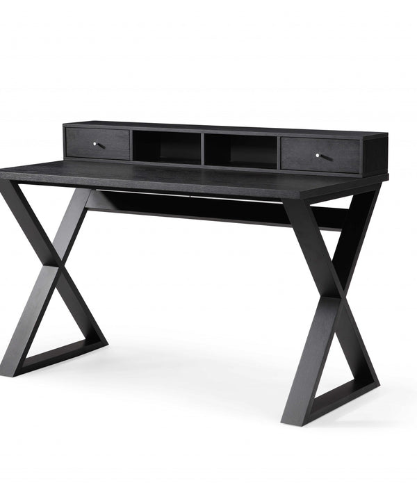 Rectangular Black Veneer Desk with 2 Small Drawers