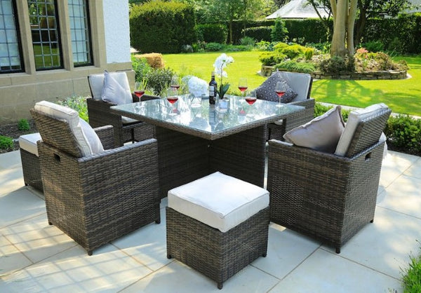 101" X 49" X 45" Brown 9Piece Square Outdoor Dining Set with Beige Cushions